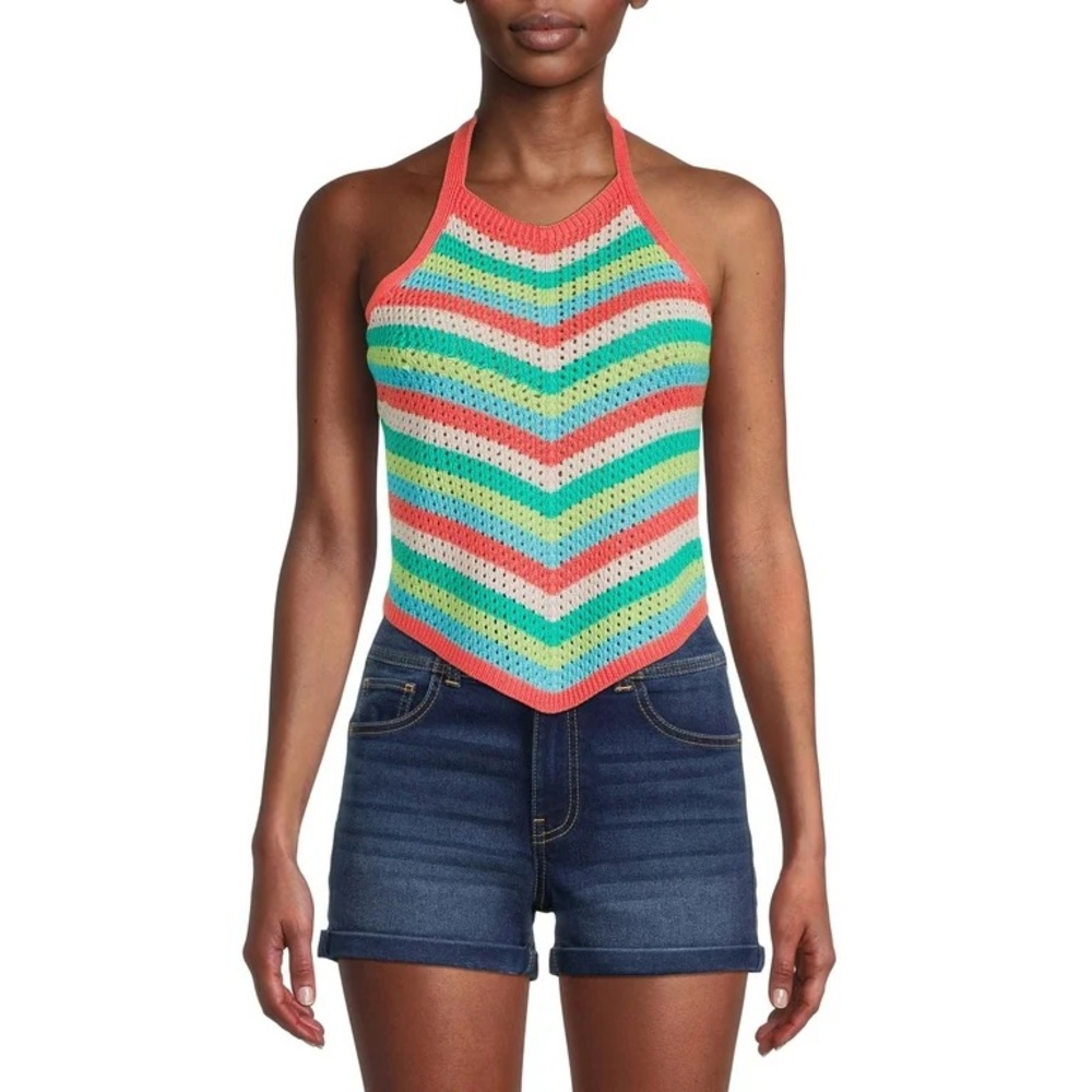 Multicolor Chevron Knit Halter Top